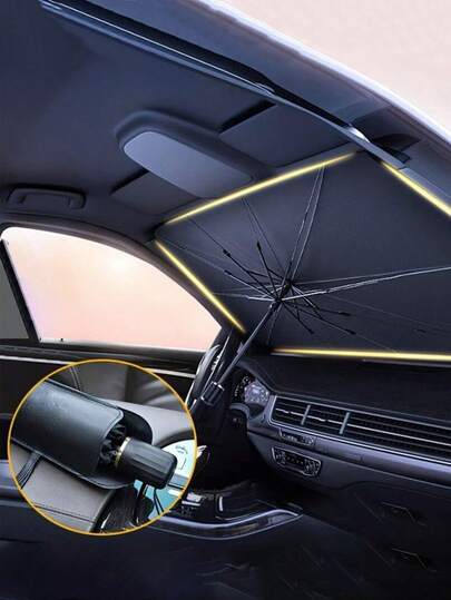 1把夏季可折叠反光汽车遮阳伞，适用于汽车挡风玻璃，皇后尺寸，防紫外线，加厚钛银色隔热防紫外线遮阳伞，适用于各种尺寸的汽车挡风玻璃。