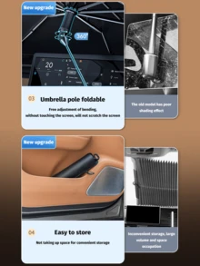 1 Stück Sonnenschutz Auto Regenschirm für den Sommer, faltbarer reflektierender Sonnenschirm für die Autoscheibe, Königsgrößen UV-Schutz Sonnenblende Regenschirm geeignet für alle Größen von Autoscheiben, dick, titansilber, wärmedämmend und UV-blockierend - A - Übersicht 10