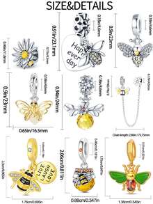 蜜蜂和雏菊吊坠串珠，适合DIY手链，女士饰品礼物 - 彩色 - 查看 2