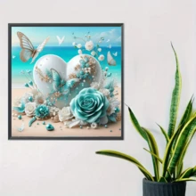 1件装全新海洋之心主题钻石画套装，5D圆形水晶钻石马赛克DIY工艺品，适合作为手工礼品，装饰客厅、卧室，也适合宰牲节、父亲节、母亲节、婚礼季、五一劳动节、复活节、圣诞节、情人节等场合，无框。 - 查看 9