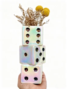 Black And White Dice Vase, Minimalist Style, Retro Home Decor, Suitable For Desk, Bookshelf, Dining Table, Bar Cart And Vanity. Unique And Fashionable Room Decor. Ideal Gift For Birthday, Graduation And Back To School Supplies. - Multicolor - View 4