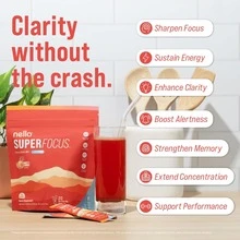 [Free Shipping]Nello Superfocus – Nootropic Focus Drink Mix For Productivity, Caffeine, L-Theanine, Rhodiola Rosea, Alpha-GPC, Lion's Mane, Tyrosine, Sugar-Free Packets - With Caffeine (Pack Of 20) (20 Servings (Caffeine), Fruit Punch) - Nước ép trái cây - Xem 4