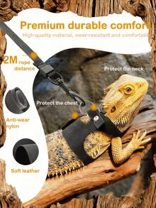 3 piezas Conjunto ajustable de arnés y correa de cuero suave para animales, adecuado para lagartos, ardillas, ratones y otros reptiles, diseño fácil de poner y quitar, chaleco de entrenamiento de reptil de cuero suave con correa, esencial para el entrenamiento y paseo de lagartos para evitar fugas - Ver 8