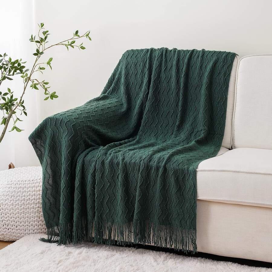 Manta ligera, transpirable y con aire acondicionado, tejida, suave, manta de tiro para todas las estaciones - Verde oscuro - Ver 1