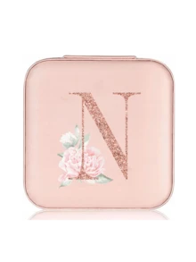 1个粉色玫瑰首饰盒，时尚旅行首饰盒，玫瑰金字母，个性化礼品旅行首饰盒，生日礼物，圣诞礼物，女孩礼物，A-Z字母旅行首饰盒 - 多色 - 查看 16