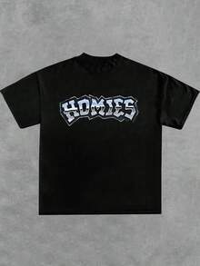 Artwork Showing Close Friends In A Lowrider Car Is On This Tee Relaxedfit Doublesided Print Tshirt Featuring The Word Homies Displayed On Both Front And Back Graphics. - 黑色 - 查看 2