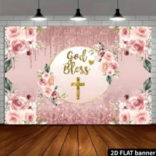 2D Flat Pink Floral & Golden Cross Background, Perfect For Baptism, First Communion, Family Gathering And Photo Props, Home & Kitchen - 1 - View 4