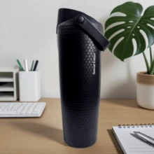 30oz Honeycomb Pattern Insulated Water Cup, Double Drinking Spout, One-Click Opening And Leak-Proof Lock, Three-Layer Vacuum To Keep Cold For 24 Hours, - 黑色 - 查看 1