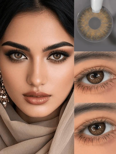  Lalens Fresh Look Green Brown Contact Lenses, 2pcs/Box, Diameter 14.2mm, Curvature 8.6mm, Annual Replacement, 38% Water Content, Magnifying Lens, Locked Edge Design, Grey Colored Contacts, Popular In Europe And America, Suitable For Christmas Parties, Daily Dates Or Holiday Wear, Comfortable And Natural.