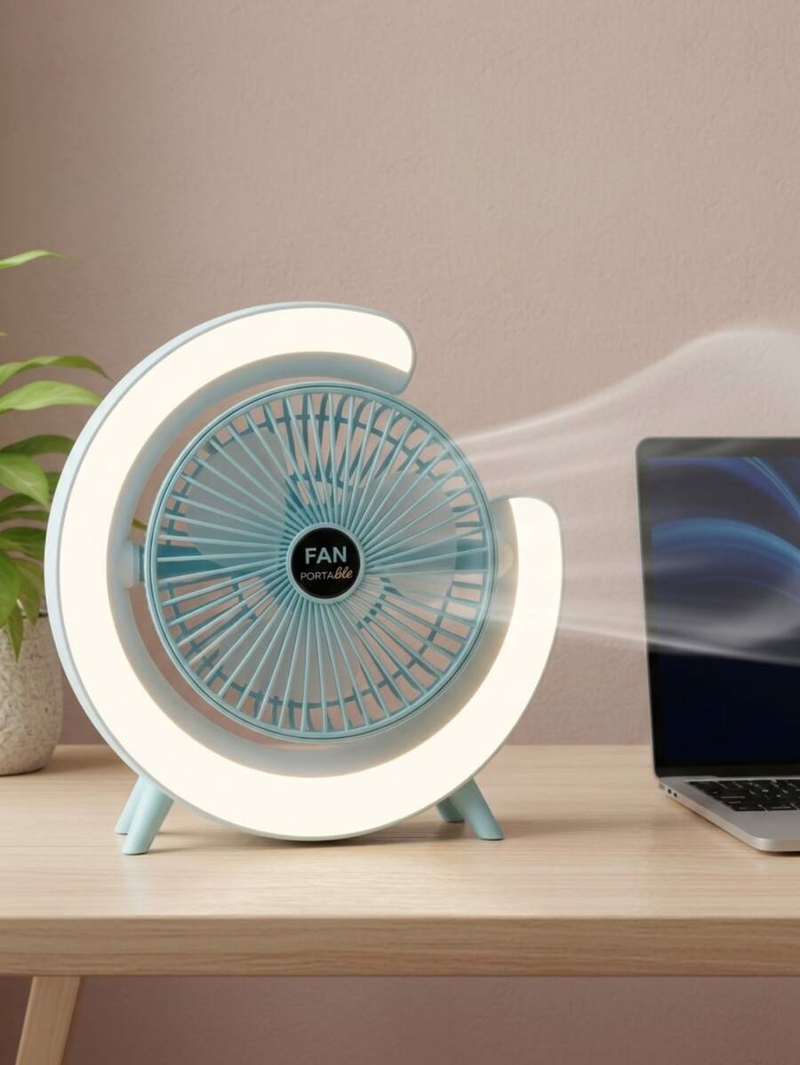 Ventilador Portátil Recargable con Luz LED Ambiental Diseño Minimalista 3 Modos de Aire y Batería Integrada - Azul - Ver 1