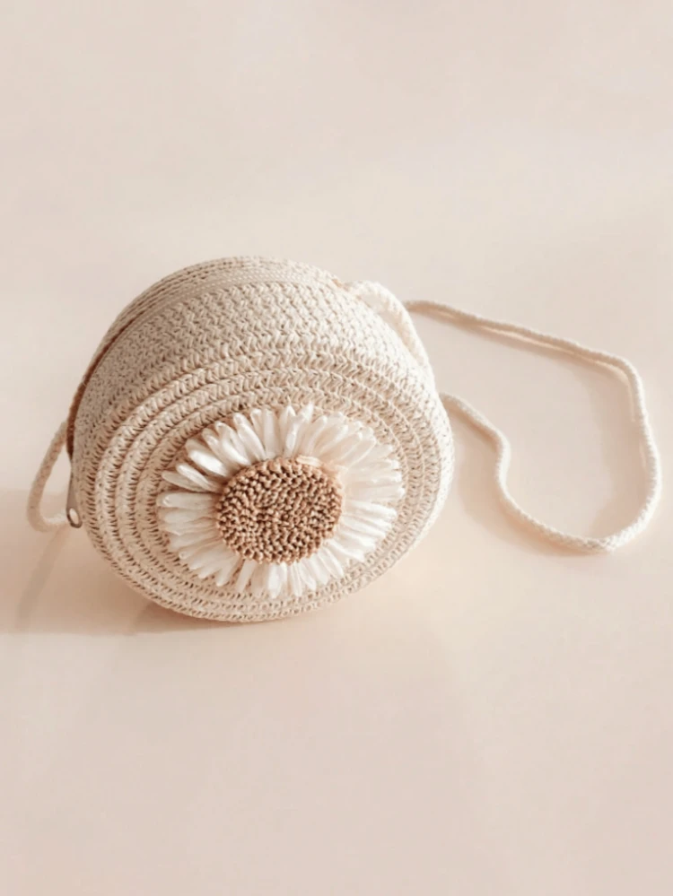 Children's Straw Bag, Cute Girls' Shoulder Crossbody Bag, Beach Woven Bag, Spring/Summer - Big Sunflower - View 4
