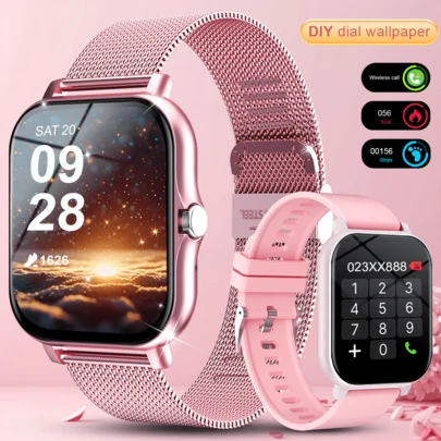 1pc Unisex Smart Watch With Steel Strap, Bonus Silicone Band, 1.83" Touchscreen, Calling Function, Alarm, Message Reminder, Multi-Sport Modes, Distance Tracking, Step & Calorie Counter, USB Charging, Compatible With Android & IOS - 240P TFT Display, 180mAh Li-Ion Battery, Suitable As Holiday Gift