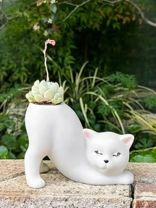 1pc Minimalist Abstract Human Face Flower Pot, Creative Cute Cat Tail Flower Pot, Indoor Desktop Green Plant Flower Pot - Flowerpot - View 8