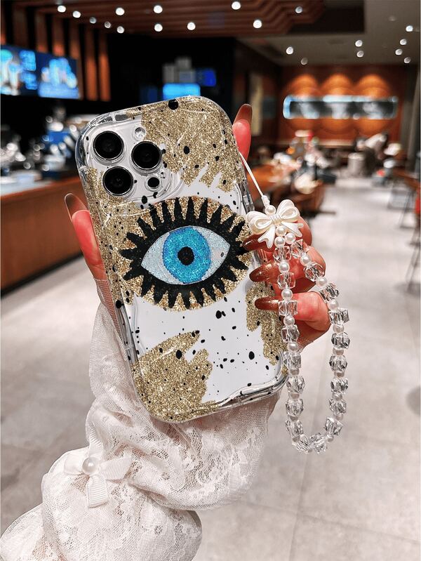 1个全新透明不规则贝壳奶油纹理眼睛图案TPU手机壳，兼容 17 Pro Max/17/17 Pro/16 Pro Max/16/16 Pro/15 Pro Max/15 Pro/15/14 Pro Max/14 Pro/14/13 Pro/12 Pro/12/11，防摔，带挂绳，适合作为礼物送给家人、朋友、过节、生日、女朋友、男朋友或自用