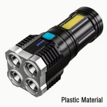 1 PC Strong Light 4LED Flashlight With COB Side Lights, 4 Modes Of USB Charging, ABS Material, Camping Tools - 1 PC - View 3