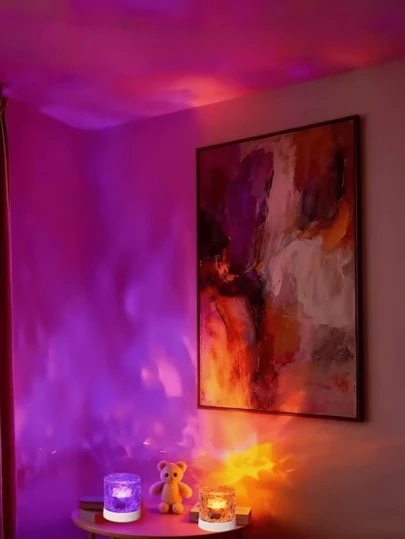 1个水波灯，16种颜色变换，触摸和遥控操作，营造浪漫温馨的氛围，RGB氛围夜灯，适用于家居照明、卧室、天花板和节日派对装饰