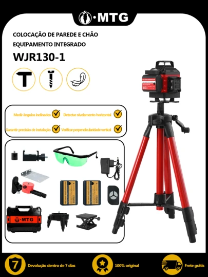 MATOUGUI Nível a laser rotativo com 16 linhas, função de nivelamento automático de 360°, inclui tripé e controle remoto, acompanhado de estojo de armazenamento