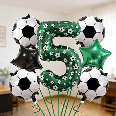 8pcs Football Theme Birthday Party Balloon Set, 40-Inch Green Number 0-9 Balloons With Star Foil Balloons, Aluminum Foil Material, No Power Required, Suitable For Sports Celebrations, Anniversaries, Birthday Parties. Football Party Decorations, Event Decorations, Sports Enthusiasts.