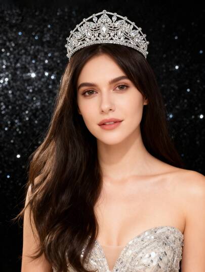 1pc Luxury Elegant Crystal Rhinestone Crown Hair Accessory, Bridal Wedding Headpiece, Suitable For Women's Formal Occasions