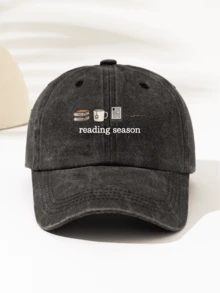 1 pieza Gorra de béisbol lavada unisex - Impresa con el texto "Temporada de lectura Libro Café Gafas" - Correa ajustable, sombrero ligero para exteriores apto para las 4 estaciones, adecuado para senderismo, camping, uso diario - Regalo perfecto - Diseño de fácil lavado, accesorio de cabeza casual, patrón divertido, accesorio de cabeza cómodo - Gorra de béisbol lavada - Ver 12