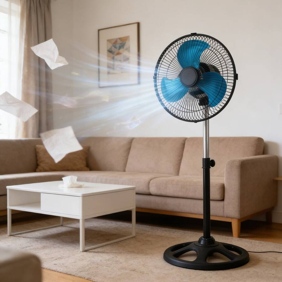 Ventilador de pie de 20 pulgadas, velocidad regulable en tres niveles, aire fuerte para uso doméstico, ventilador con cabezal giratorio y ajuste de altura