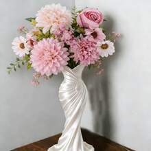 1件優雅塑料3D列印現代極簡白色婚紗花瓶，19.7cm，適用於乾花和人造花，桌面中心裝飾，適合婚禮、週年紀念和母親節禮物 - 婚紗 - 查看 3