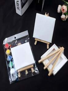 Bộ tranh vẽ trên vải 15cm x 15cm kèm giá vẽ, bao gồm 1 cọ vẽ, 1 hộp màu, 1 bảng pha màu, thích hợp cho mùa tựu trường, đồ dùng học tập. - Bộ - Xem 2