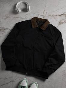 Men's Casual Lapel Jacket, Multi-Pocket Zipper Top, Retro Minimalist Fashion Versatile, Outdoor Commute Casual Military Style Zip-Up Jacket - Black - View 10