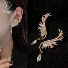 1 Pair Minimalist Angel Wings Ear Cuff Earrings, Fully Rhinestone Encrusted Gold Plated Design, Suitable For Wedding And Daily Wear - Gold - View 1