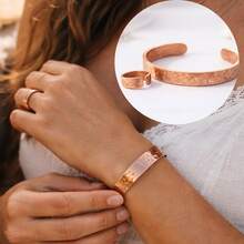 Handmade 100% Pure Natural Copper Hammered Adjustable Ring And Bracelet Set - Đồng - Xem 1