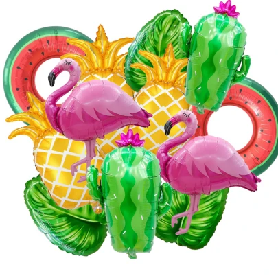 12/2/3 piezas Globos decorativos de fiesta hawaiana - Incluye globos de flamenco gigante, hojas de palma, sandía, piña y cactus. Ideal para fiestas con tema de verano, fiestas de playa, eventos con tema hawaiano, cumpleaños, celebraciones y decoración interior.
