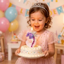 Numeric Birthday Candle, Crown Cake Candle, Purple And Pink Glitter Cake Decorations For Anniversary Celebration - Multicolor - View 7