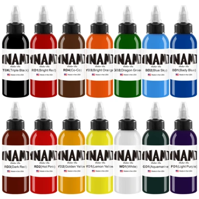 纹身墨水套装 - 黑色、红色、绿色、蓝色、紫色，纹身墨水套装 - 墨水套装，经典配色 - 适合专业纹身师和艺术家