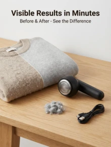 Despelusador recargable de tela, alimentado por USB, con rejilla de 6 cuchillas, operación manual, mango de plástico, batería de litio, adecuado para eliminar pelusas de ropa, suéteres - Caja de recolección de polvo visual - Ver 2