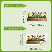 1pc Wooden Flower Box With Colorful Tulips Static Window Sticker, Faux Floral Decor, Countryside Atmosphere Window Decal For Living Room - A - View 4