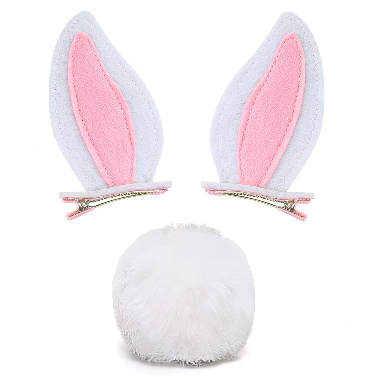 2个兔耳朵头箍和1个兔毛尾巴，适合复活节兔子装扮 - 彩色 - 查看 1