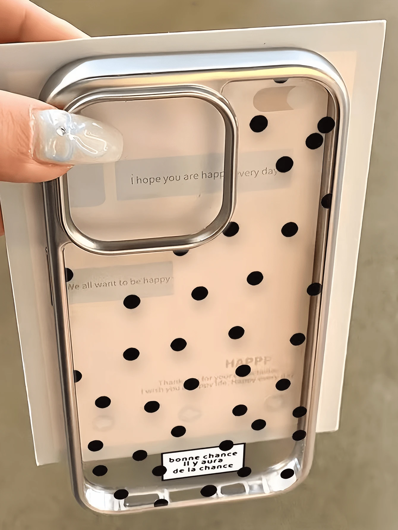 1个电镀透明标签波点英文简约TPU防震手机壳，兼容苹果17/16/15/14/13/12/11 Pro Max/Air - 彩色 - 查看 1