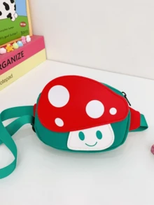 1pc Girls' Cartoon Mushroom Nylon Zipper Closure Cute Chest Bag/Waist Bag/Crossbody Bag, Suitable For All Seasons Daily Use - A - View 13