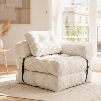 Faltbares 3-in-1 Schlafsofa 170*85 cm, Sessel, Sofa und Gästebett, Klappbar mit Armlehnen, Für Wohn- oder Schlafzimmer, Beige