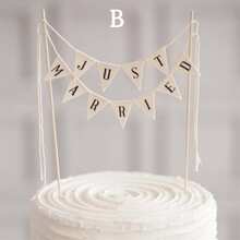 1pc Non-Edible "Just Married" Cake Topper Decoration, Colorful Double-Sided Fabric Flag Banner For Wedding Cake Decor - Style 3 - View 6