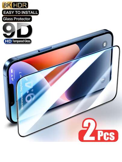 2pcs 9D Ultra-Clear Full Coverage Tempered Glass Screen Protector - Compatible With IPhone 17 E/17 Pro Max/17 Pro/16 Pro Max/16 Pro/16 Plus/16/15 Pro Max/15 Pro/14 Pro/13/12 Mini/11/Xs Max/XR, Durable 9H+ Glass, Anti-Shatter, Anti-Glare Tempered Glass Front Film, Anti-Fingerprint, Anti-Scratch, Bubble-Free, High-Definition Durable Tempered Glass Protection, Suitable For Daily Anti-Drop And Anti-Scratch Phone Screen Protector Accessories