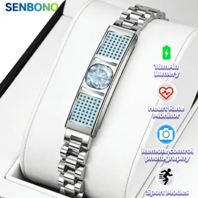  SENBONO 时尚智能手环，智能手环，IPX8 防水，运动记录/运动计步器/USB 磁吸充电，多种运动模式，适用于 iOS/Android 系统，新颖独特的设计，是馈赠亲友的理想运动智能手环。
