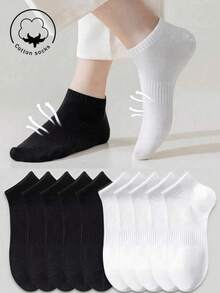 2/5/10 Pairs Women's Short Socks, White Short Socks, Black Short Socks, Invisible Socks, Cute Socks, Girls' Socks, Suitable For All Seasons Autumn Winter Spring Summer, Mesh Breathable Details, Guide Rail Breathable Hole Design, Moisture-Wicking, Soft And Smooth, Suitable For Various Holidays, Sports, Casual, Business And Other Daily Wear, Can Be Worn All Year Round, Random Color Combination. - Multicolor - View 1