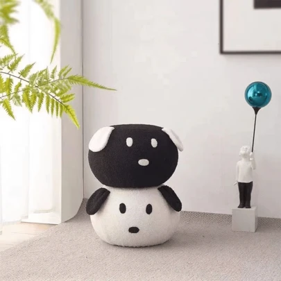 1pc Cute Puppy Stool, Creative Lamb Wool Cartoon Shoe Bench, Household Trending Entrance Shoe Rack