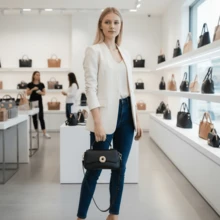 Elegant Structured Women's Handbag With Removable Strap. Made Of Premium Synthetic Leather. - Black - View 2