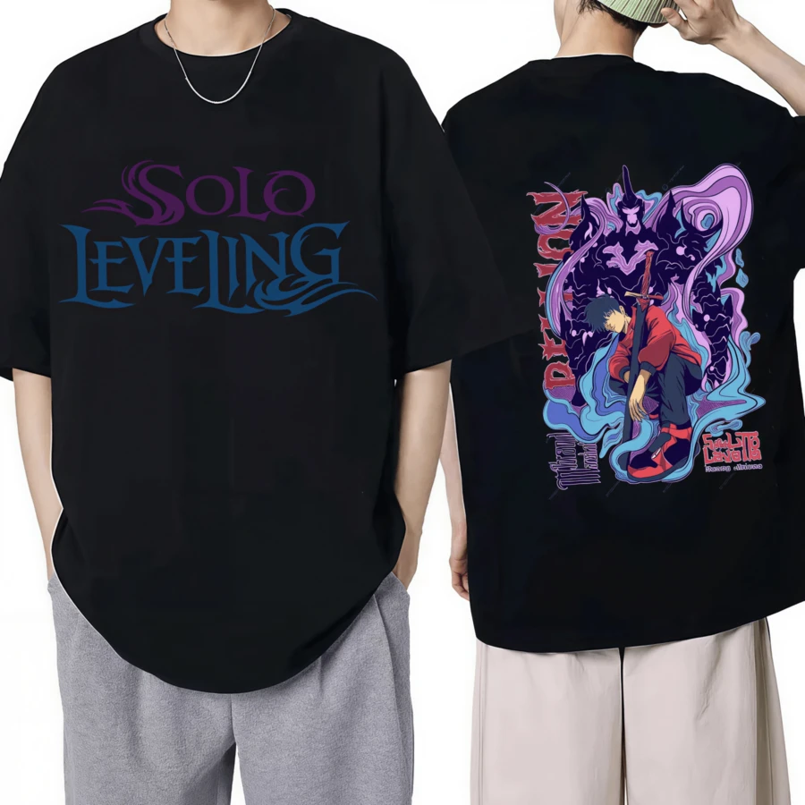 Men's Women's Mange T-Shirt Anime Solo Leveling Printed T-Shirt HIP HOP EU Size T-Shirt Gothic Graphic T-Shirts Tops Streetwear Clothing - 黑色3 - 查看 1