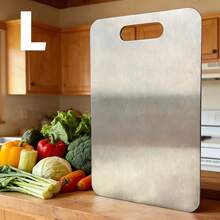 1 buah Talenan Stainless Steel Dua Sisi, Tebal dan Anti Selip, Talenan Dapur Tahan Lama Cocok untuk Daging, Sayuran, Buah-buahan, Roti, Mudah Dibersihkan dan Aman untuk Mesin Pencuci Piring, Anti Jamur dan Bau, Penting untuk Memasak Sehari-hari dan Persiapan Makanan - MultiWarna - View 11