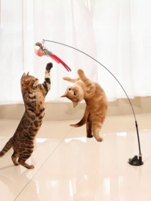 4pcs/Set Strong Suction Cup Base Cat Teaser Wand, Hands-Free Long Stick Cat Interactive Toy With Bell & Replaceable Feather Bird, Kitten Self-Play Hunting Training Pet Supplies - View 1