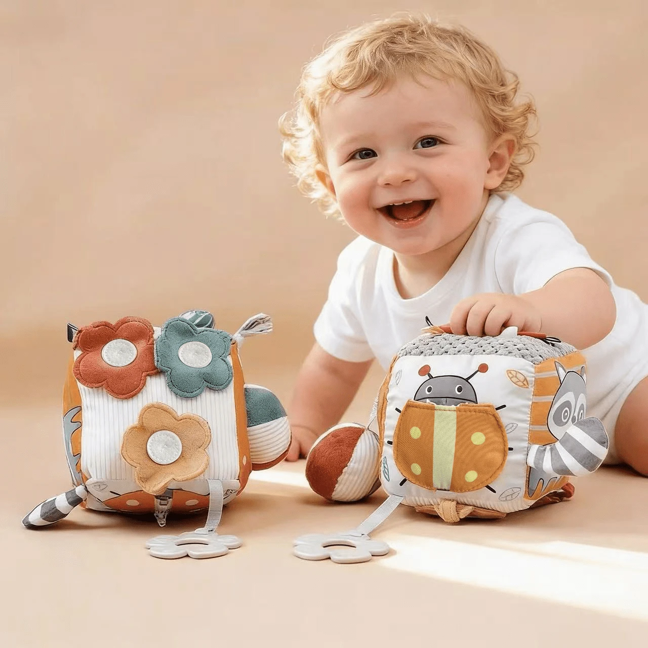 Baby Stimulating Spherical Cloth Book, Tear-Resistant, Tummy Time Training, Funny Mirror