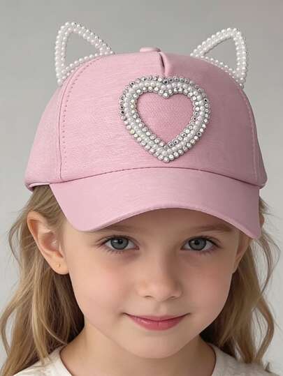 1顶儿童遮阳帽，女童休闲猫耳防晒棒球帽，可爱公主户外帽，适合4-9岁儿童，春夏款